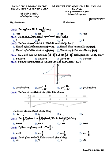 Đề thi thử môn Toán - Kỳ thi thử THPT Quốc gia lần 2 năm 2019 - Trường THPT Nguyễn Trung Thiên - Mã đề 005 (Kèm đáp án)