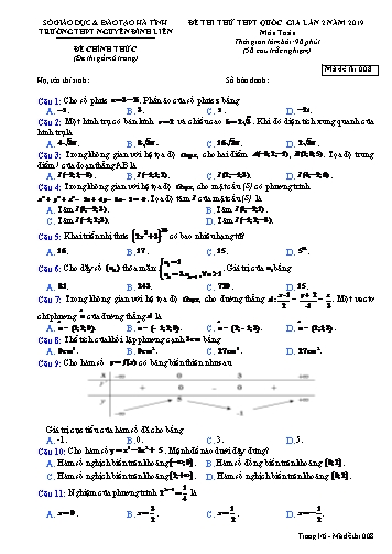 Đề thi thử môn Toán - Kỳ thi thử THPT Quốc gia lần 2 năm 2019 - Trường THPT Nguyễn Trung Thiên - Mã đề 008 (Kèm đáp án)