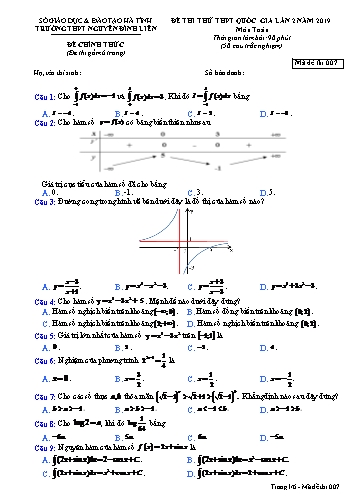 Đề thi thử môn Toán - Kỳ thi thử THPT Quốc gia lần 2 năm 2019 - Trường THPT Nguyễn Trung Thiên - Mã đề 007 (Kèm đáp án)