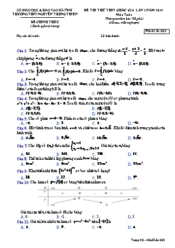 Đề thi thử môn Toán - Kỳ thi thử THPT Quốc gia lần 2 năm 2019 - Trường THPT Nguyễn Trung Thiên - Mã đề 002 (Kèm đáp án)