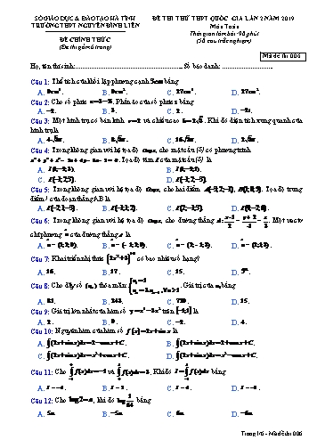Đề thi thử môn Toán - Kỳ thi thử THPT Quốc gia lần 2 năm 2019 - Trường THPT Nguyễn Trung Thiên - Mã đề 006 (Kèm đáp án)