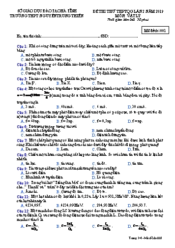 Đề thi thử môn Vật lý - Kỳ thi thử THPT Quốc gia lần 2 năm 2019 - Trường THPT Nguyễn Trung Thiên - Mã đề 001 (Kèm đáp án)