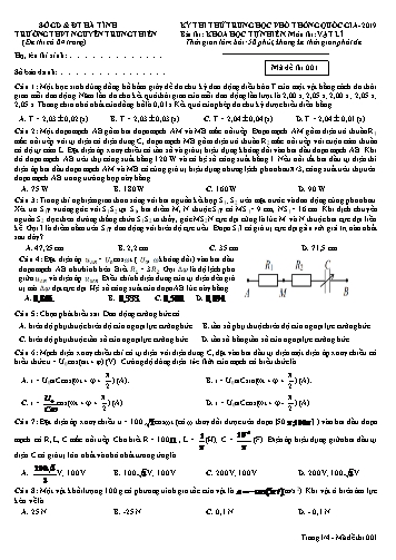 Đề thi thử môn Vật lý - Kỳ thi thử THPT Quốc gia năm 2019 - Trường THPT Nguyễn Trung Thiên - Mã đề 001 (Kèm đáp án)