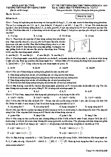 Đề thi thử môn Vật lý - Kỳ thi thử THPT Quốc gia năm 2019 - Trường THPT Nguyễn Trung Thiên - Mã đề 008 (Kèm đáp án)