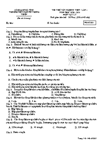 Đề thi thử môn Vật lý - Kỳ thi thử tốt nghiệp THPT - Năm học 2020-2021 - Trường THPT Nguyễn Trung Thiên - Mã đề 001 (Kèm đáp án)