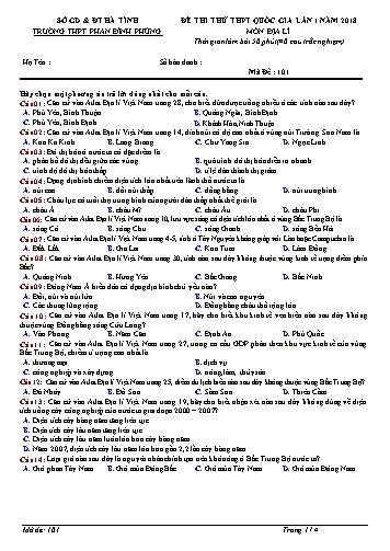 Đề thi thử THPT Quốc gia lần 1 năm 2018 môn Địa lí - Trường THPT Phan Đình Phùng - Mã đề 101+303 (Kèm đáp án)