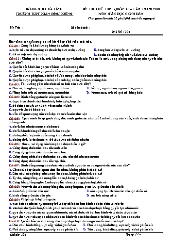 Đề thi thử THPT Quốc gia lần 1 năm 2018 môn GDCD - Trường THPT Phan Đình Phùng - Mã đề 201+403 (Kèm đáp án)