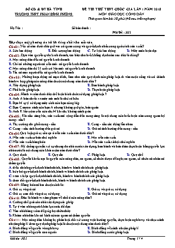 Đề thi thử THPT Quốc gia lần 1 năm 2018 môn GDCD - Trường THPT Phan Đình Phùng - Mã đề 302+204 (Kèm đáp án)