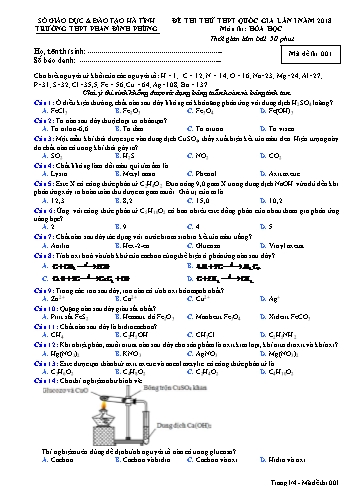 Đề thi thử THPT Quốc gia lần 1 năm 2018 môn Hóa học - Trường THPT Phan Đình Phùng - Mã đề 001 (Kèm đáp án)