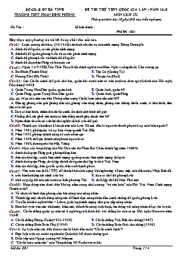 Đề thi thử THPT Quốc gia lần 1 năm 2018 môn Lịch sử - Trường THPT Phan Đình Phùng - Mã đề 801+303 (Kèm đáp án)