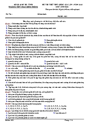 Đề thi thử THPT Quốc gia lần 1 năm 2018 môn Sinh học - Trường THPT Phan Đình Phùng - Mã đề 402+604 (Kèm đáp án)
