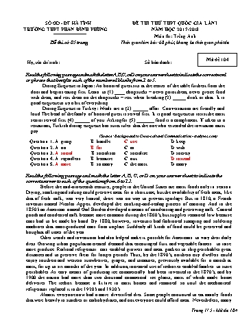 Đề thi thử THPT Quốc gia lần 1 năm 2018 môn Tiếng Anh - Trường THPT Phan Đình Phùng - Mã đề 104 (Kèm đáp án)