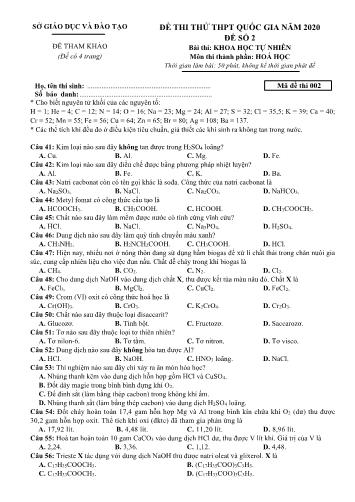Đề thi thử THPT Quốc gia môn Hóa học - Mã đề 002 (Có đáp án)
