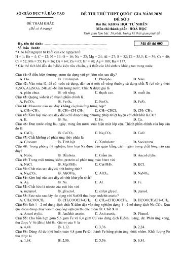 Đề thi thử THPT Quốc gia môn Hóa học - Mã đề 003 (Có đáp án)