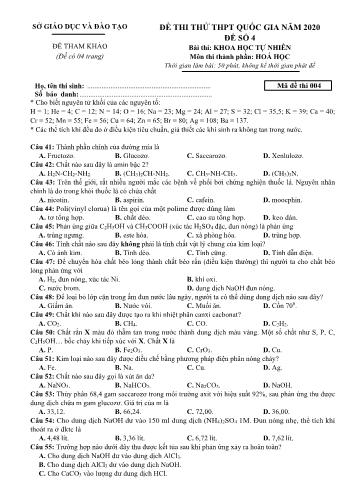 Đề thi thử THPT Quốc gia môn Hóa học - Mã đề 004 (Có đáp án)