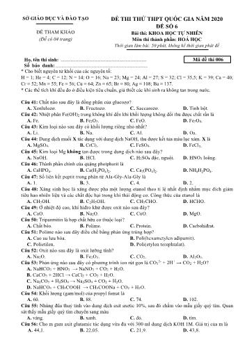 Đề thi thử THPT Quốc gia môn Hóa học - Mã đề 006 (Có đáp án)