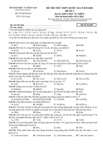 Đề thi thử THPT Quốc gia môn Hóa học - Mã đề 007 (Có đáp án)