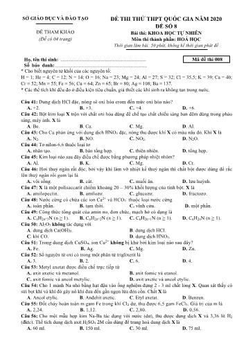 Đề thi thử THPT Quốc gia môn Hóa học - Mã đề 008 (Có đáp án)