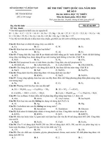 Đề thi thử THPT Quốc gia môn Hóa học - Mã đề 009 (Có đáp án)
