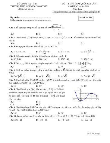 Đề thi thử THPT Quốc gia môn Toán - Năm học 2018-2019 - Trường THPT Nguyễn Công Trứ - Mã đề 004