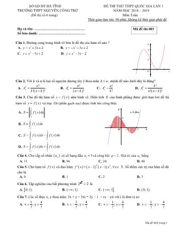 Đề thi thử THPT Quốc gia môn Toán - Năm học 2018-2019 - Trường THPT Nguyễn Công Trứ - Mã đề 003