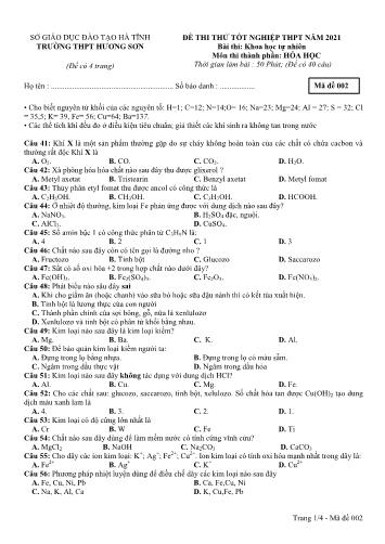 Đề thi thử tốt nghiệp THPT môn Hóa học Lớp 12 - Trường THPT Hương Sơn - Mã đề 002
