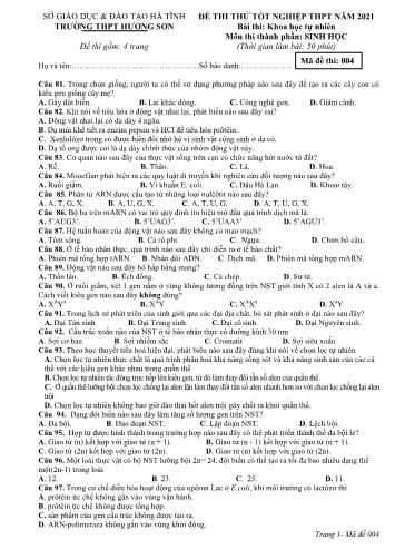 Đề thi thử tốt nghiệp THPT môn Sinh học Lớp 12 - Trường THPT Hương Sơn - Mã đề 004