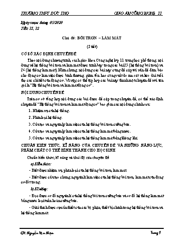 Giáo án Công nghệ 11 - Tiết 31,32: Bôi trơn - Làm mát (2 tiết) - Nguyễn Văn Niệm