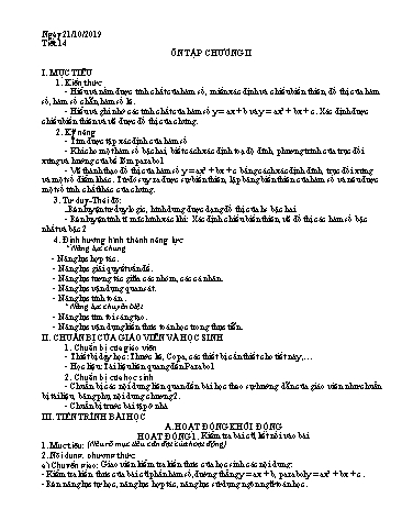 Giáo án Đại số Lớp 10 - Tiết 14: Ôn tập Chương II - Năm học 2019-2020