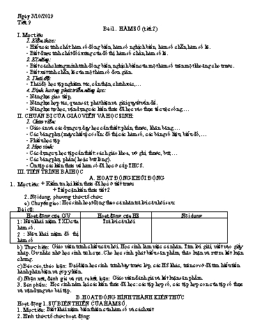 Giáo án Đại số Lớp 10 - Tiết 9, Bài 1: Hàm số (Tiết 2) - Năm học 2019-2020