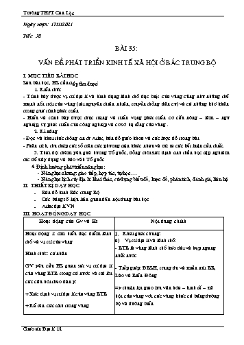 Giáo án Địa lý Lớp 12 - Tiết 38, Bài 35: Vấn đề phát triển kinh tế xã hội ở Bắc Trung Bộ - Năm học 2020-2021 - Trường THPT Can Lộc