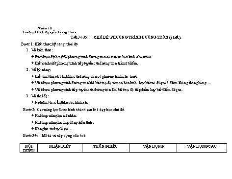 Giáo án môn Toán Lớp 10 - Tiết 34+35, Chủ đề: Phương trình đường tròn (2 tiết) - Trường THPT Nguyễn Trung Thiên