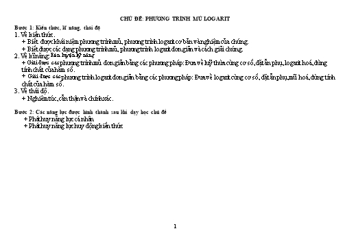 Giáo án môn Toán Lớp 12 - Chủ đề: Phương trình mũ Logarit