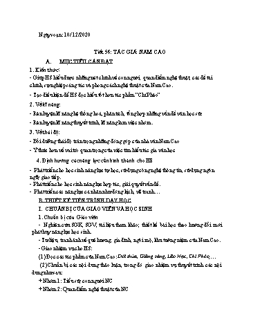 Giáo án Ngữ văn Lớp 11 - Tiết 56-59: Tác giả Nam Cao, Tác phẩm Chí Phèo