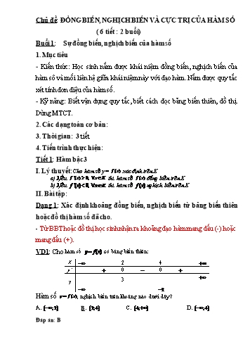 Giáo án ôn thi THPT Quốc gia môn Toán - Chủ đề: Đồng biến, Nghịch biến và Cực trị của hàm số