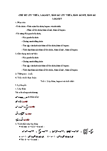Giáo án ôn thi THPT Quốc gia môn Toán - Chủ đề Lũy thừa, Logarit, Hàm số lũy thừa, Hàm số mũ, Hàm số Logarit