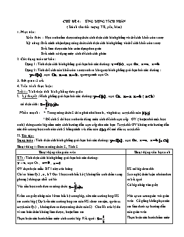 Giáo án ôn thi THPT Quốc gia môn Toán - Ứng dụng tích phân (Dành cho đối tượng TB, yếu, kém)