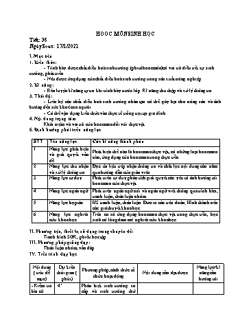 Giáo án Sinh học Lớp 11 - Tiết 36: Hooc môn sinh học - Năm học 2020-2021