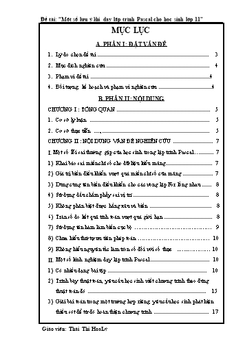 Sáng kiến kinh nghiệm Tin học Lớp 11 - Một số lưu ý khi dạy lập trình Pascal cho học sinh lớp 11 - Thái Thị Hoa Lý