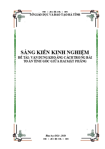 Sáng kiến kinh nghiệm Vận dụng khoảng cách trong bài toán tính góc giữa hai mặt phẳng