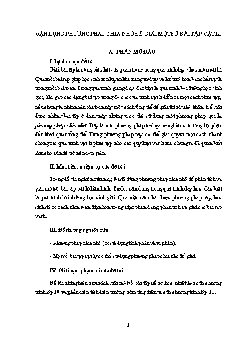 Sáng kiến kinh nghiệm Vận dụng phương pháp chia nhỏ để giải một số bài tập Vật lí