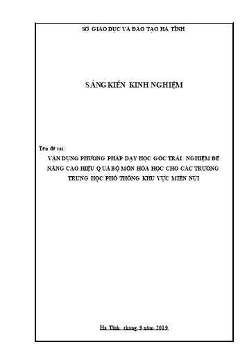 Sáng kiến kinh nghiệm Vận dụng phương pháp dạy học góc trải nghiệm để nâng cao hiệu quả bộ môn hóa học cho các trường trung học phổ thông khu vực miền núi