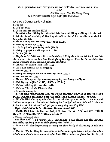 Tài liệu ôn tập Ngữ văn Lớp 12 - Tuần 24: Tuyên ngôn độc lập (Hồ Chí Minh) - Chu Thị Hồng Nhung