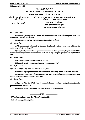 Giáo án bồi dưỡng học sinh giỏi môn Địa lý Lớp 12 - Buổi 13 - Năm học 2019-2020 - Phan Thị Kim Oanh
