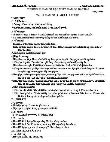 Giáo án Đại số 10 - Tiết 10: Hàm số y = ax + b - Năm học 2019-2020 - Trần Thị Thanh Mại