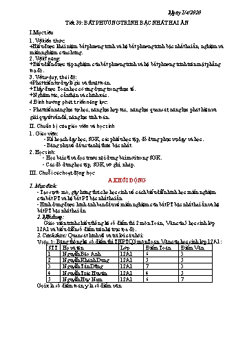 Giáo án Đại số 10 - Tiết 39+40 - Năm học 2019-2020