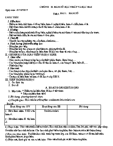 Giáo án Đại số 10 - Tiết 9, Bài 1: Hàm số - Năm học 2019-2020 - Trần Thị Thanh Mại