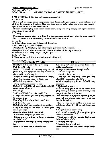 Giáo án Địa lí 12 - Tiết 15, Bài 14: Sử dụng và bảo vệ tài nguyên thiên nhiên - Đinh Thị Sen