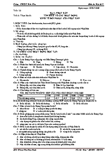 Giáo án Địa lý 11 - Tiết 23, Bài 9: Nhật Bản (Tiết 3) - Phan Thị Kim Oanh