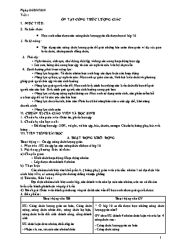 Giáo án Giải tích 11 - Tiết 1: Ôn tập Công thức lượng giác - Năm học 2019-2020